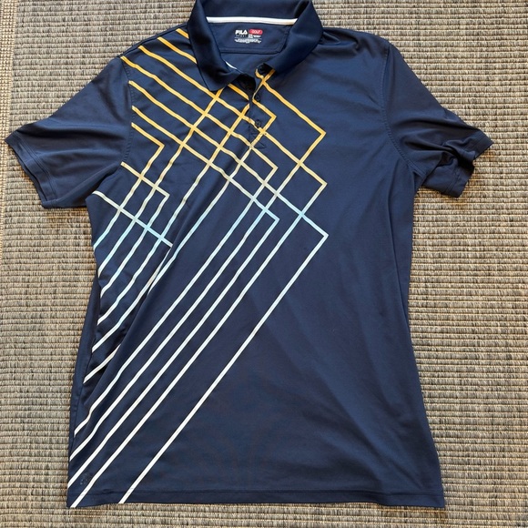 Fila Blue and Yellow Golf Polo with Geometric Pattern - Picture 1 of 3